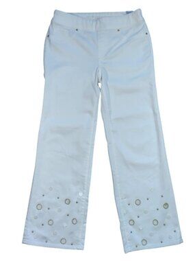 Chico's Womens Size 00 White Crop Pants Pull On Straight Leg Embellished.